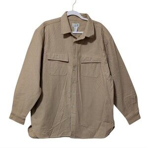 L.L. Bean casual shirt men's size XL Chamois flannel regular fit Signature tan